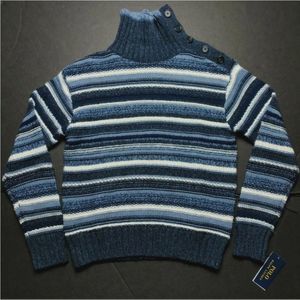 Polo Ralph Lauren Womens Striped Button Placket Turtleneck Sweater